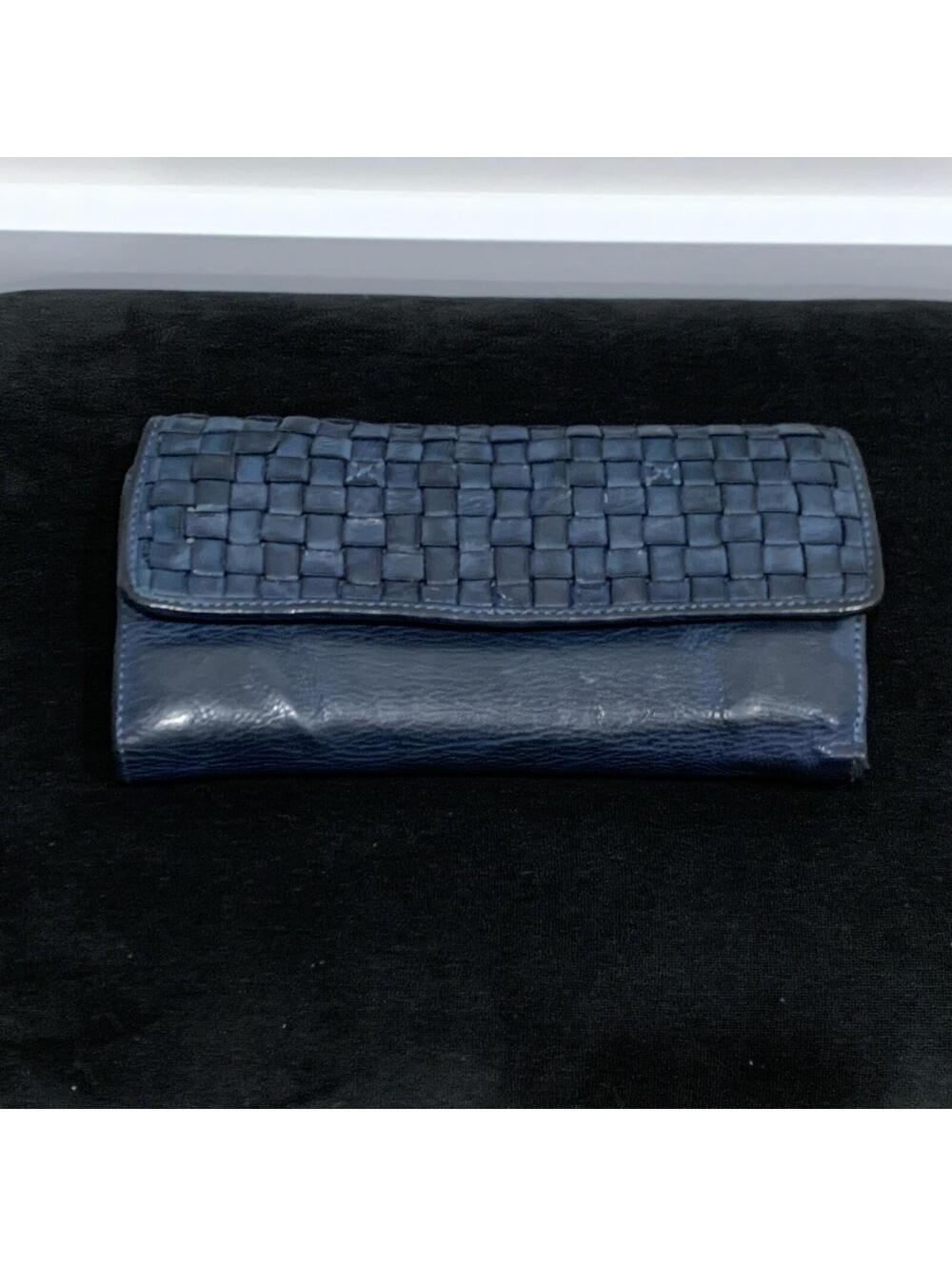 The Trend 1985 Italian Leather Trifold Wallet Woven Navy